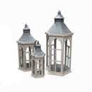 Rustic Wood Lantern Set Metal Accent