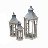 Rustic Wood Lantern Set Metal Accent