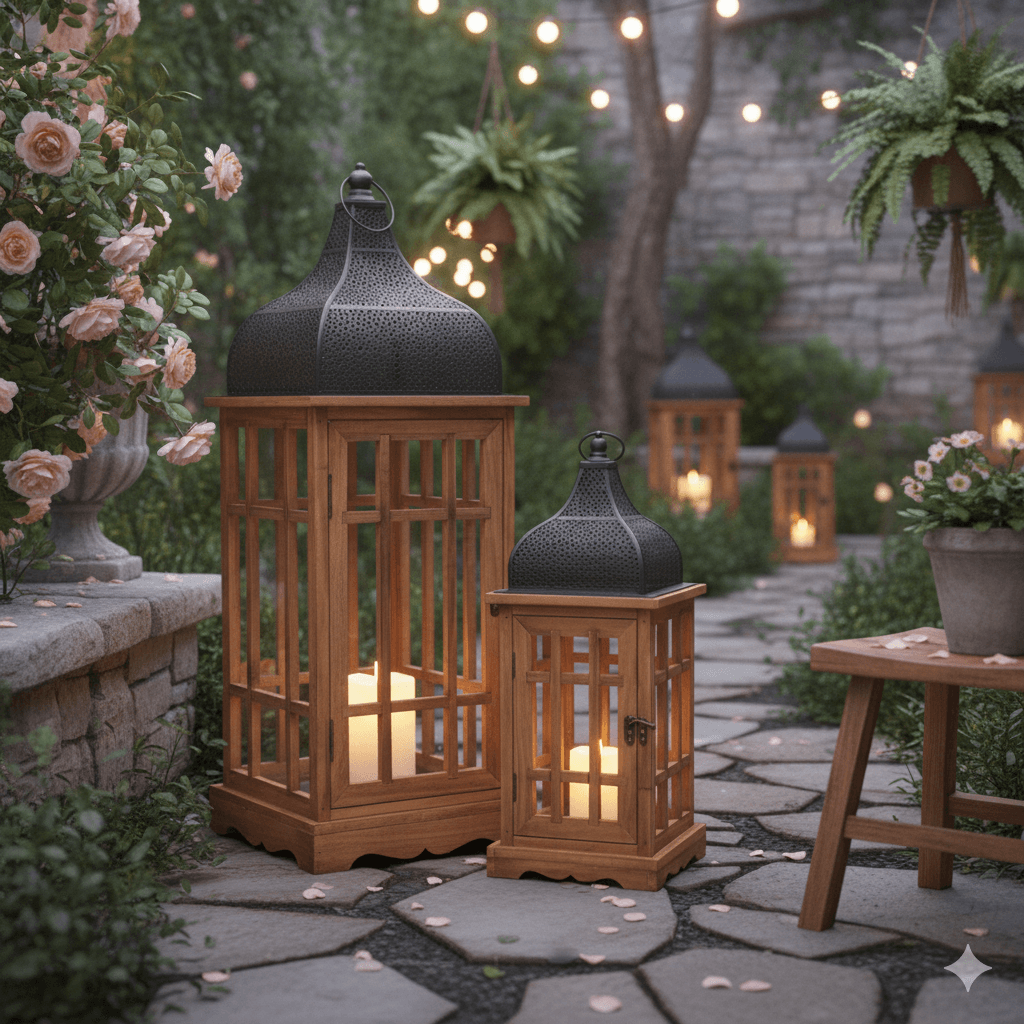 Retreat Rustic Wood & Metal Lantern Set