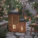Retreat Rustic Wood & Metal Lantern Set