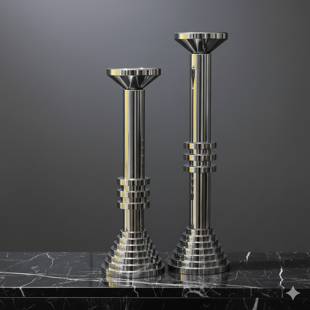 Sculptural Modern Chrome Candle Holder Set (2-Piece)