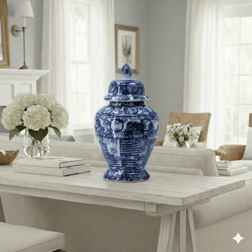 Zaro Vintage Blue White Ceramic Jar
