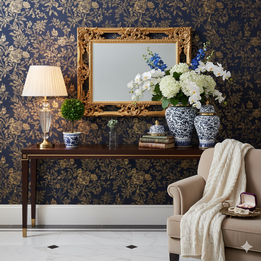 Luxury Ginger Jar Set Imperial Navy Gold Floral