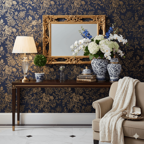 Imperial Navy Gold Floral Ginger Jar Set