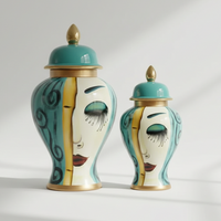 Large Art Deco Face Motif Ceramic Jar Set