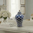 Navy Blue Scallop Ceramic Ginger Jar with Gold