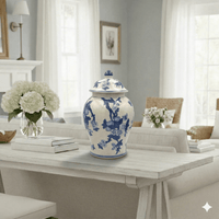 Vintage Blue White Blossom Motif Jar