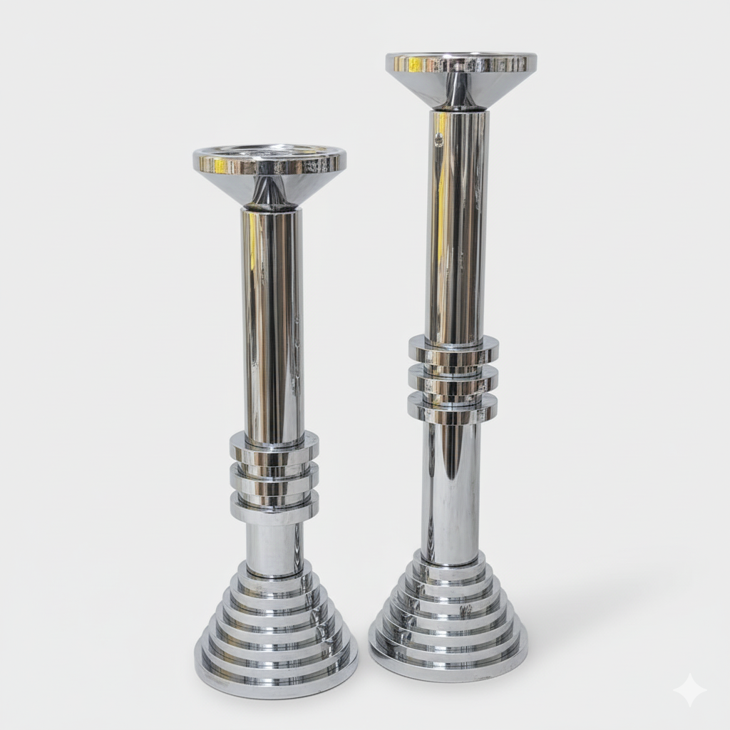Sculptural Modern Chrome Candle Holder Set (2-Piece)