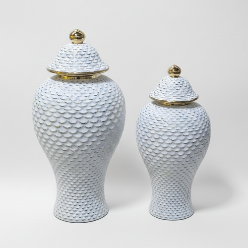 Ginger Jar Set Elegant White & Gold | Ceramic Vases