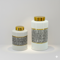 Black White Gold Mesh Porcelain Jar