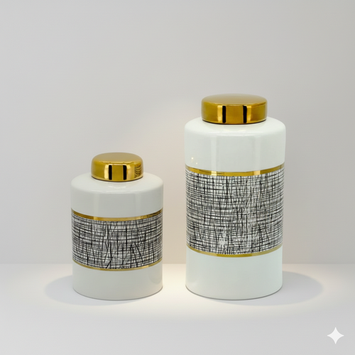 Black White Gold Mesh Porcelain Jar
