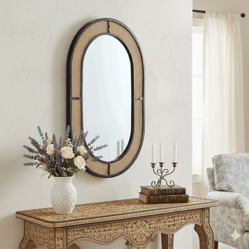 French Country Metal Wood Wall Mirror