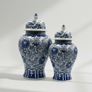 Vintage Blue & White Floral Ginger Jar Set