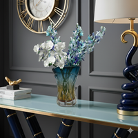 Boho Glass Vase Hand Blown – 27cm Blue & Yellow Murano Art Style