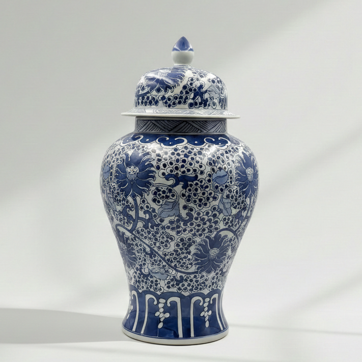 Hand-Painted Blue White Ginger Jar Large