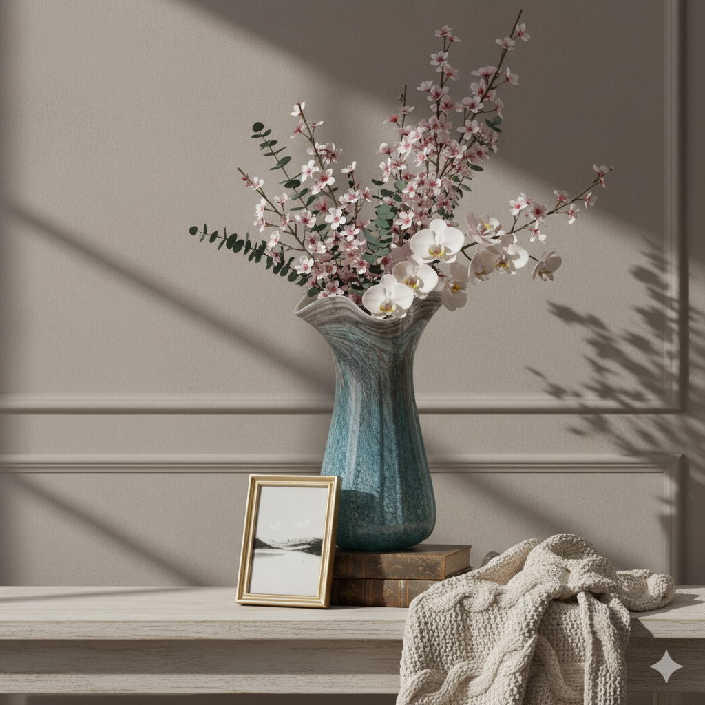 Seashell Marble Vase Effect Porcelain Vase – Sculptural, 36cm