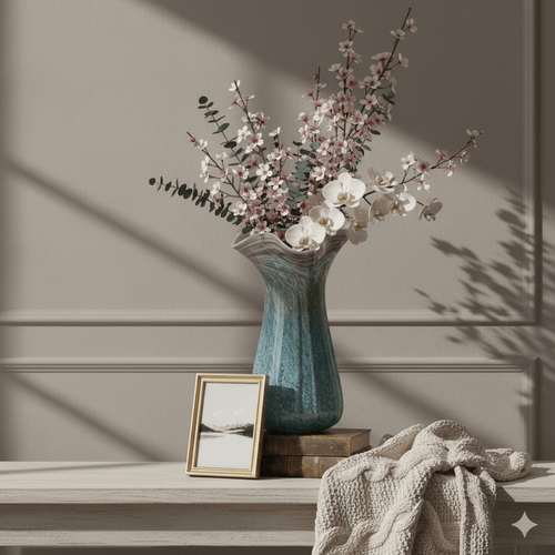 Seashell Design Porcelain Marble Finish Vase