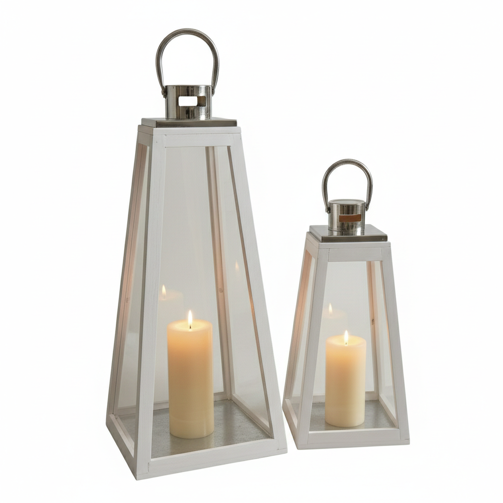 White Pyramid Indoor Outdoor Lantern Set