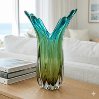 Tall V-Shape Coastal Art Glass Vase