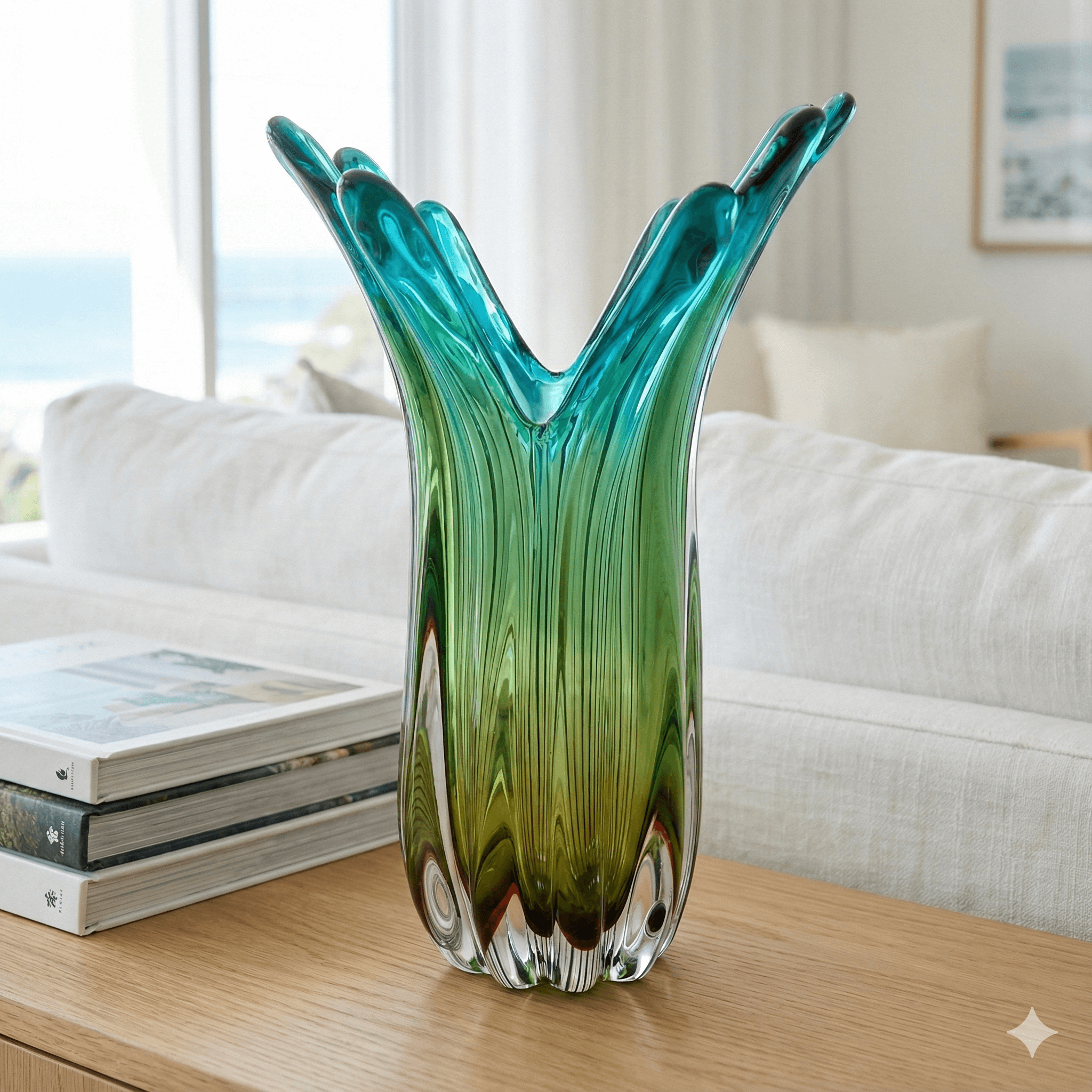 Tall V-Shape Coastal Art Glass Vase