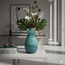 29cm Hand Blown Blue Green Art Vase