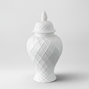 Bromley Diamond Pattern White Ceramic Jar