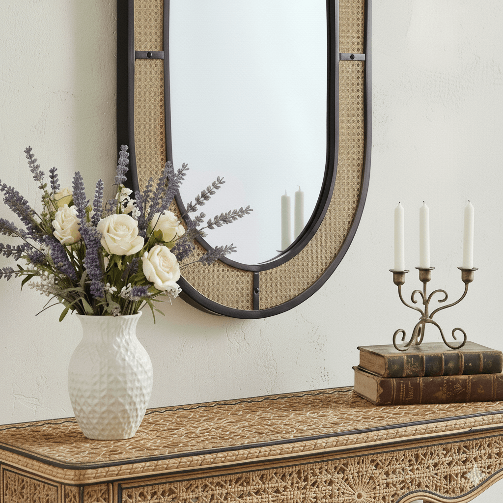 French Country Metal Wood Wall Mirror