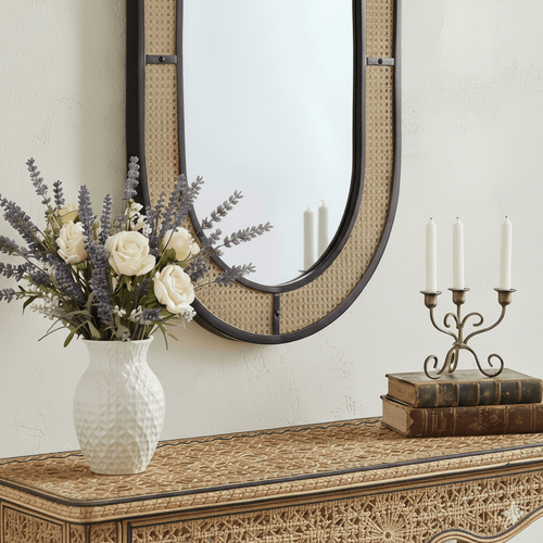French Country Metal Wood Wall Mirror