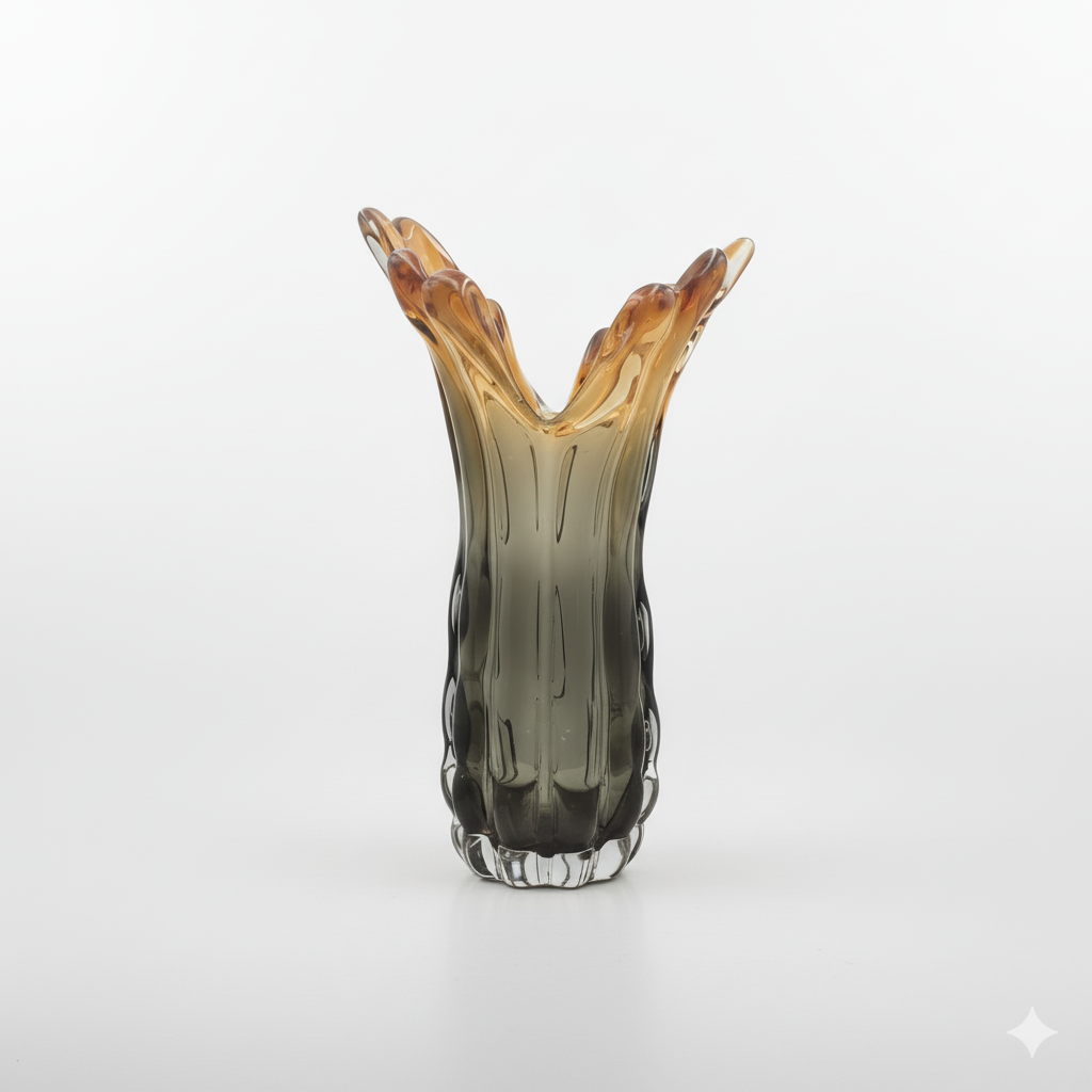 Wavy Tall Glass Vase - Amber/Brown Murano Style 45cm