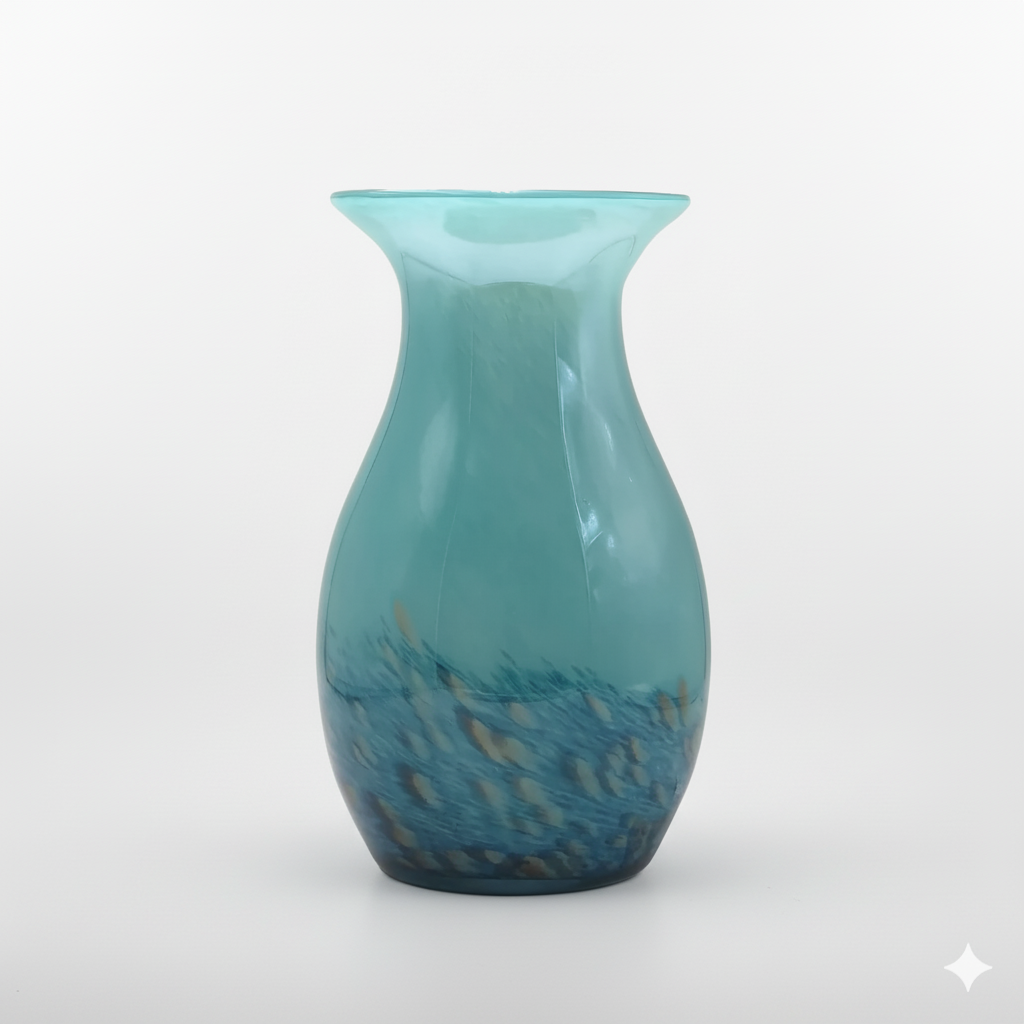 29cm Hand Blown Blue Green Art Vase