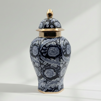 Regal Navy Gold Ceramic Temple Jar