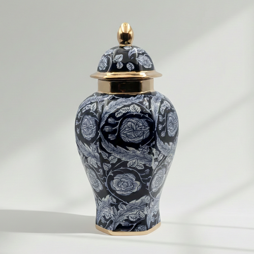 Regal Navy Gold Ceramic Temple Jar