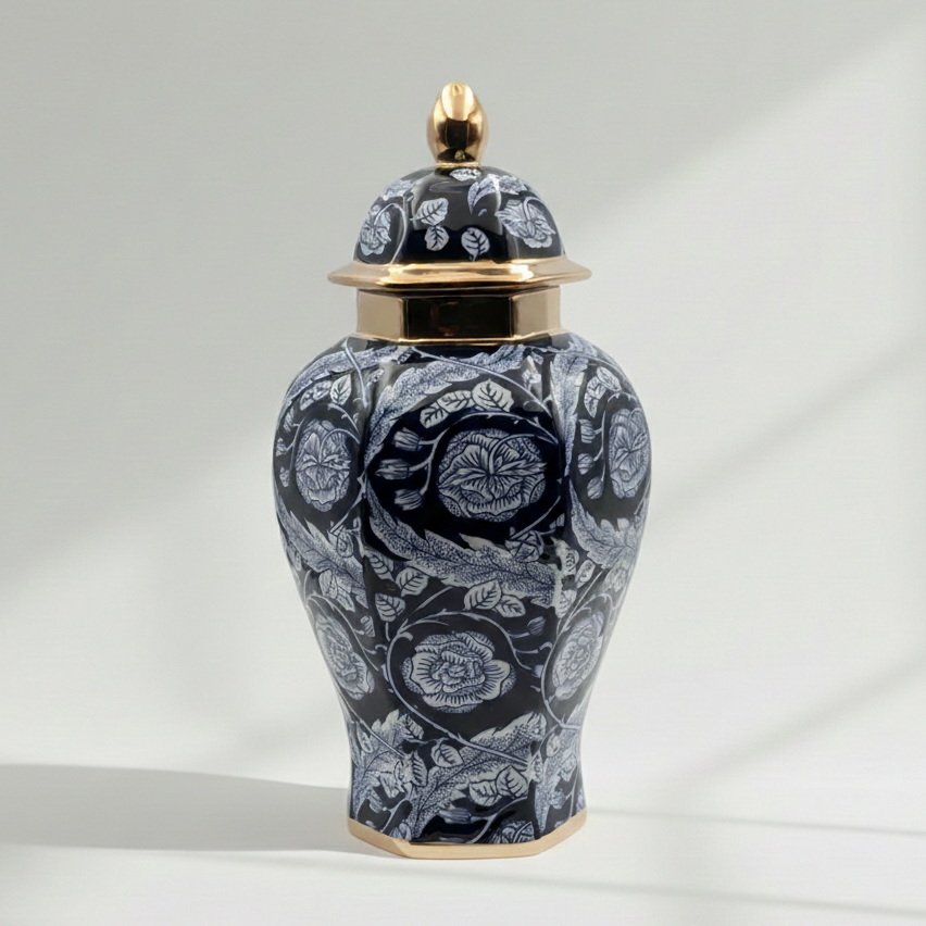 Regal Navy Gold Ceramic Temple Jar