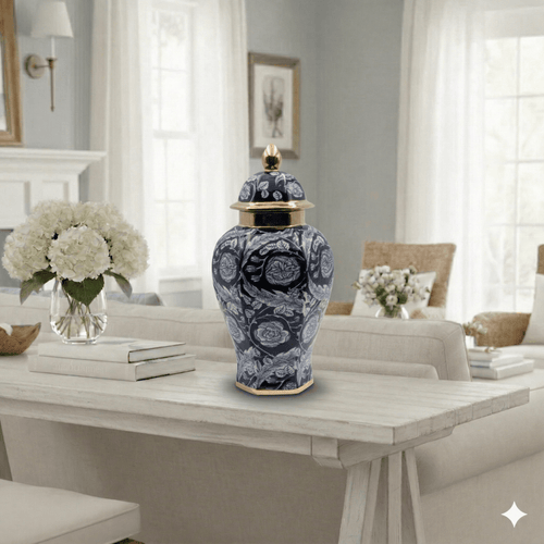Regal Navy Gold Ceramic Temple Jar