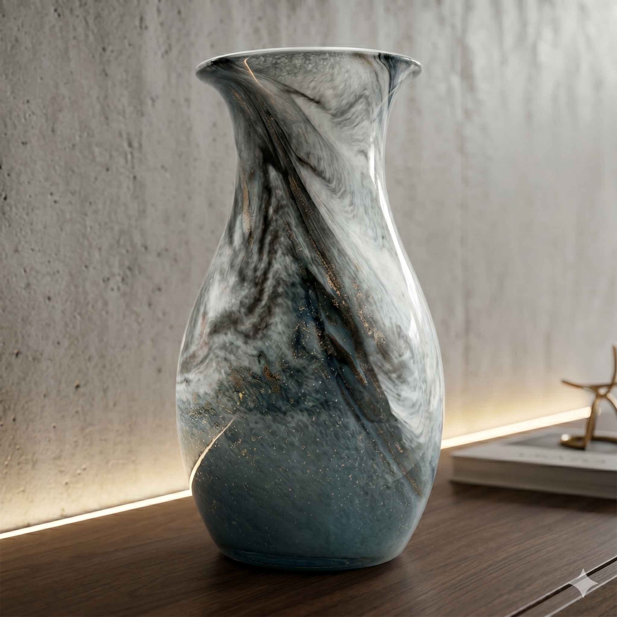 Oceanic Teal Marbled Ceramic Flared Vase