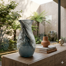 Oceanic Teal Marbled Ceramic Flared Vase