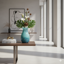 29cm Hand Blown Blue Green Art Vase