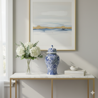 Antique Ginger Jar Blue White Floral Hand-Painted 46cm