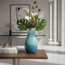 29cm Hand Blown Blue Green Art Vase