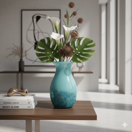 Blue Green Ocean Blown Art Glass Vase