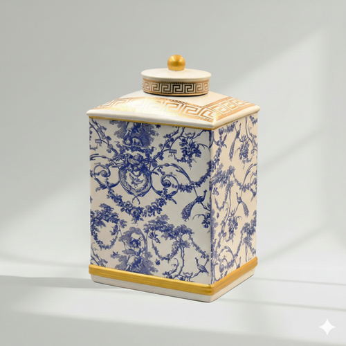 Blue White Bali Chinoiserie Ceramic Jar