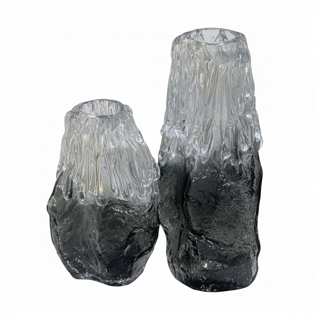 Artisan Hand Blown Smoked Glass Vase Set