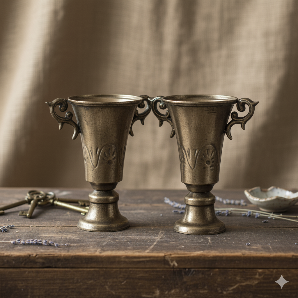 Antique Vintage Brass Trophy Vases Set of 2