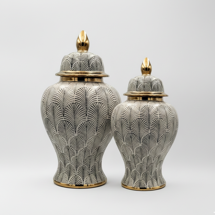 Royal Olive White Gold Ginger Jar Set