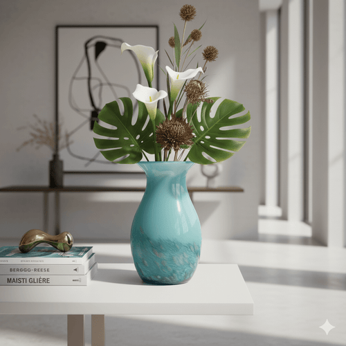 Blue Green Ocean Blown Art Glass Vase