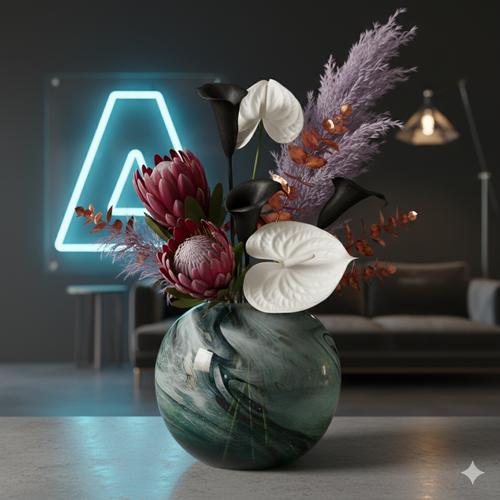 Faux Marble Glass Vase Blue Gold 28cm