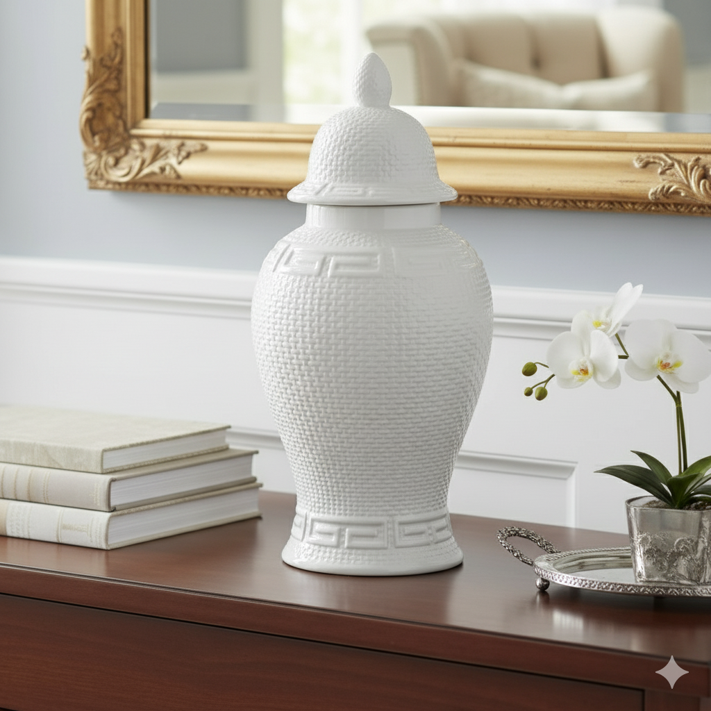 Ceramic Ginger Jar Pure White Zen Style Temple Ginger