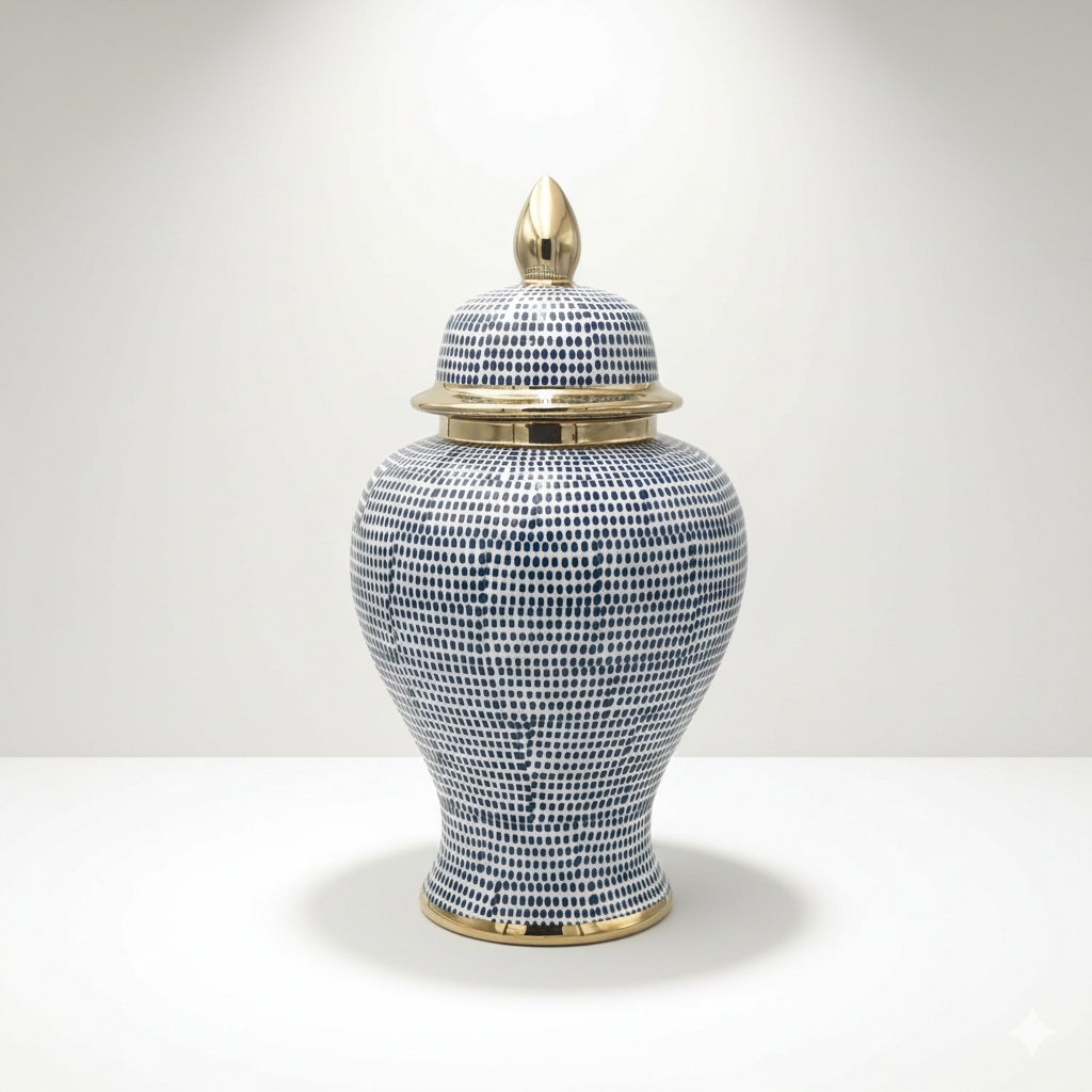 Hamptons Style Blue Dot Ceramic Temple Jar