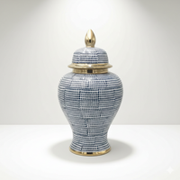 Hamptons Style Blue Dot Ceramic Temple Jar