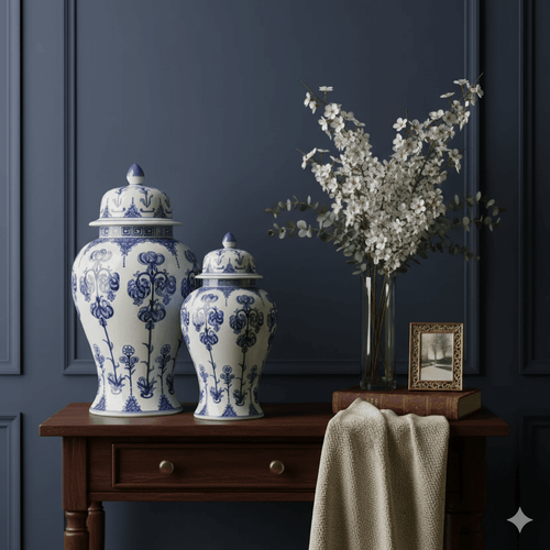 Hand-Painted Blue White Ginger Jar Set